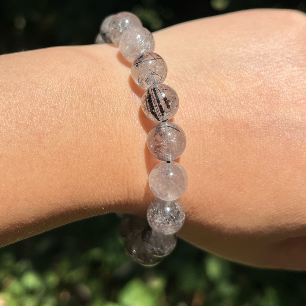 10mm stretchable‎ black tourmaline in quartz bracelet